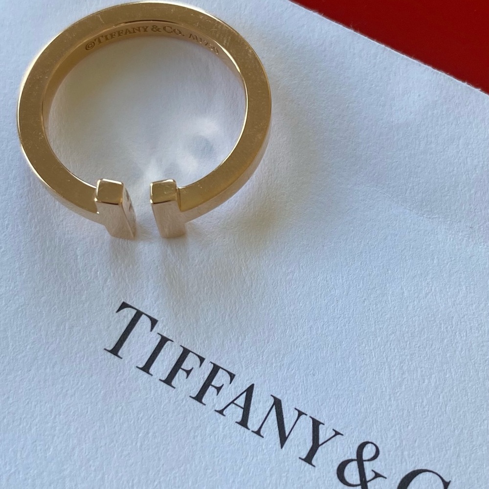 TIFFANY T SQUARE RING IN ROSE GOLD, size 9